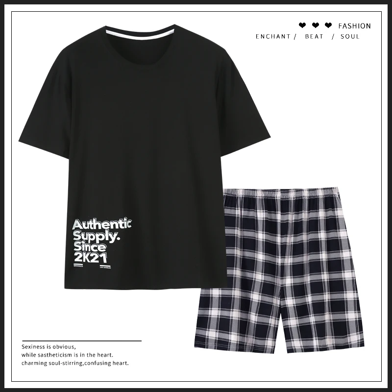 Summer Soft Modal Men Pajamas High Quality Plus Size L-3XL Plaid Print Sleep Tops Pajama Set Elastic Shorts Home Clothing Pjs