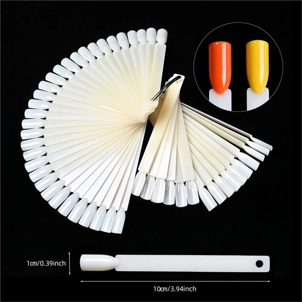 50Pcs Natural Nail Swatch Sticks Nail Polish Practice Display Tips Color Display Polish Board Fan Shape Nail Art Sample Sticks