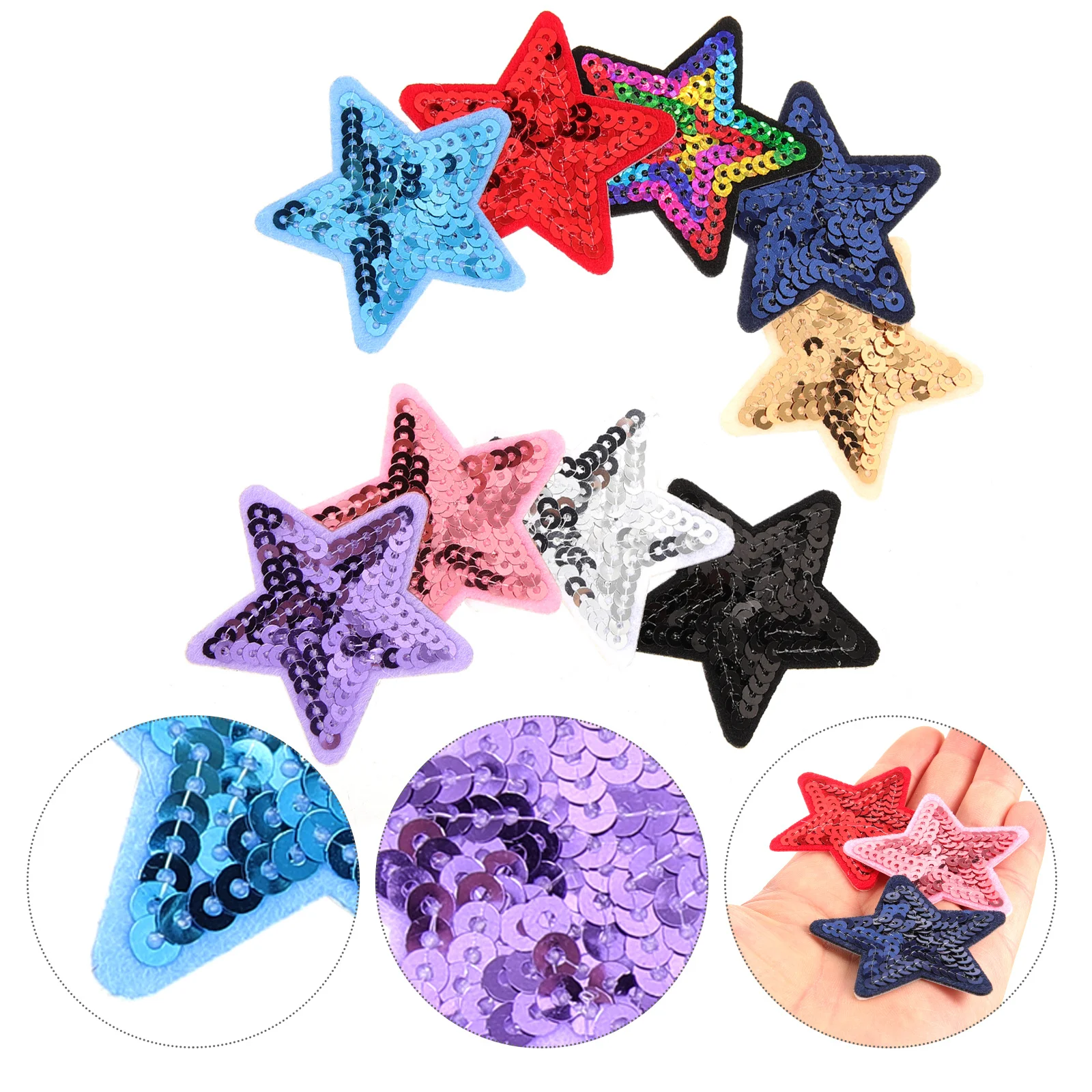 

9Pcs Star Self-Adhesive Patches Sequins Appliques for Jackets Jeans Bags Hats Clothing Repair DIY Decoration Star Patches