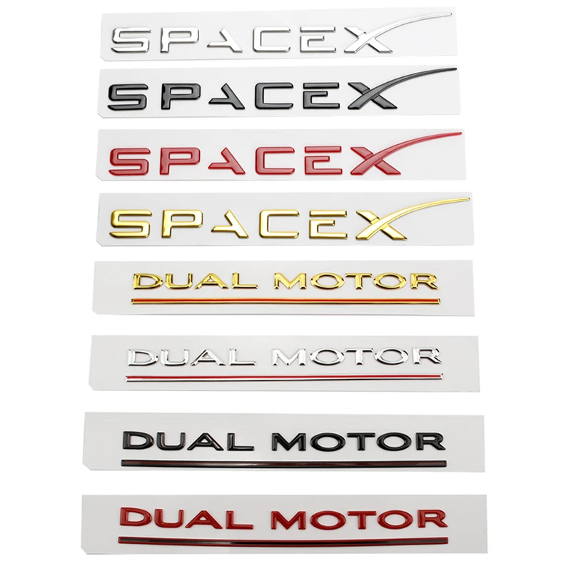 Pegatina de doble Motor SpaceX para coche, calcomanía lateral de guardabarros para Tesla Model Y S 3 X, letras, logotipo espacial, emblema trasero,