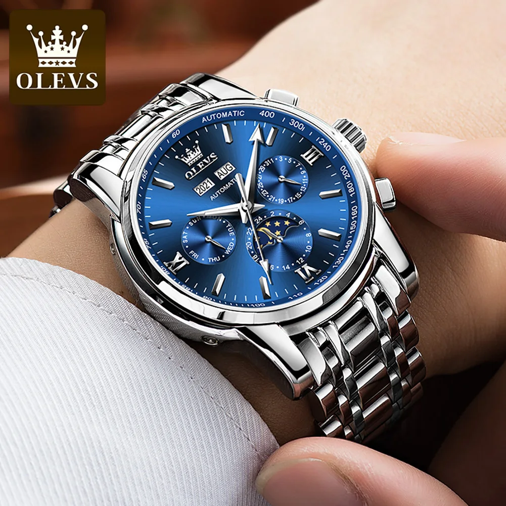 

OLEVS 6633 Automatic Watches Luxury Original Mechanical Wristwatch Men 's Waterproof Luminous Moon Phase Calendar Business Watch