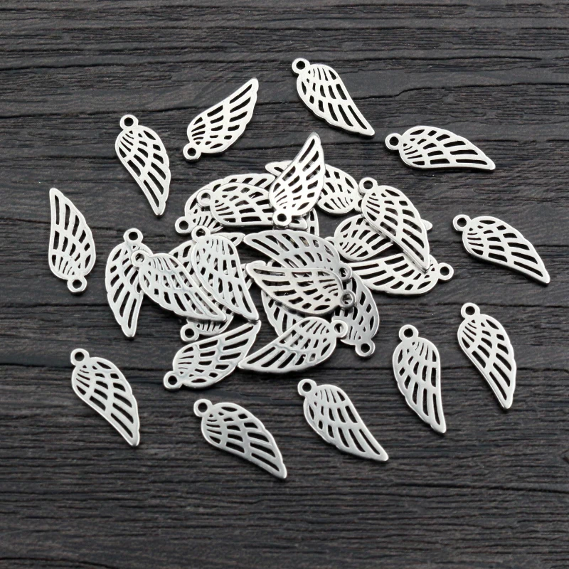 30 sztuk 14x6mm nie znikną uroki 316 ze stali nierdzewnej skrzydła bransoletka naszyjnik wisiorek Charms DIY tworzenia biżuterii ustalenia