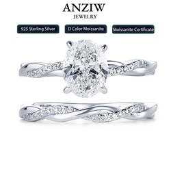 Anziw Original 925 Sterling Sliver Bridal Ring Set 2.0 Carat Oval Moissanite Engagement Wedding Promise Bands Jewelry for Women