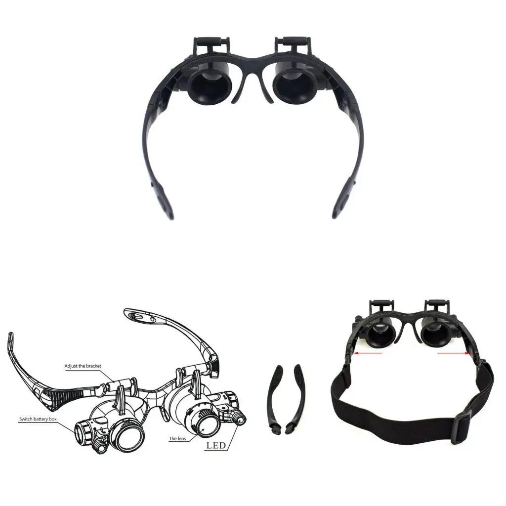 Bracket Headband Glass With 2 LED Lights And 6 Interchangeable Lens