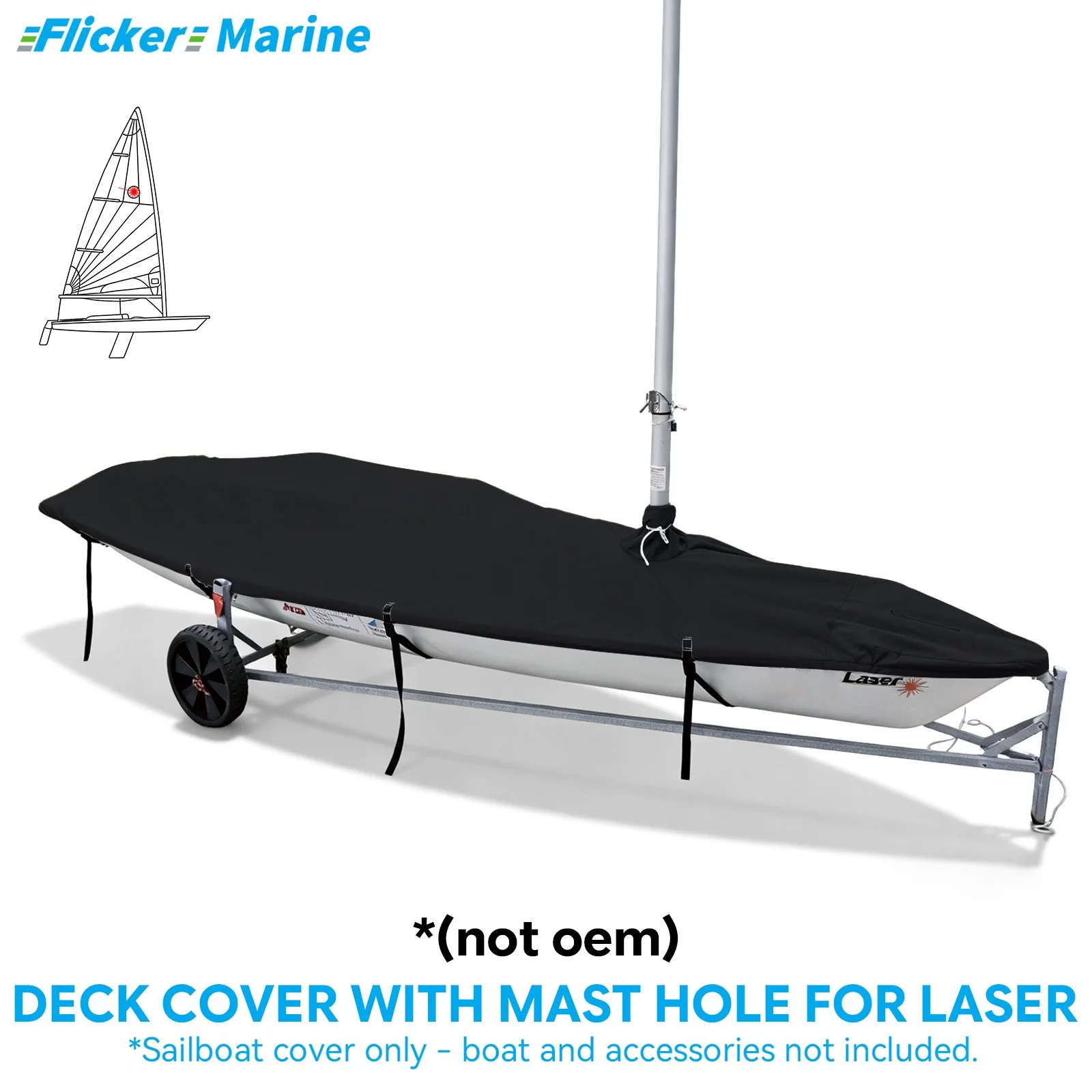 Waterproof Boat Cover Compatible with Laser-Style Dinghy 420cm x 137cm | UV Protection Polyester Sailboat Cover | Black