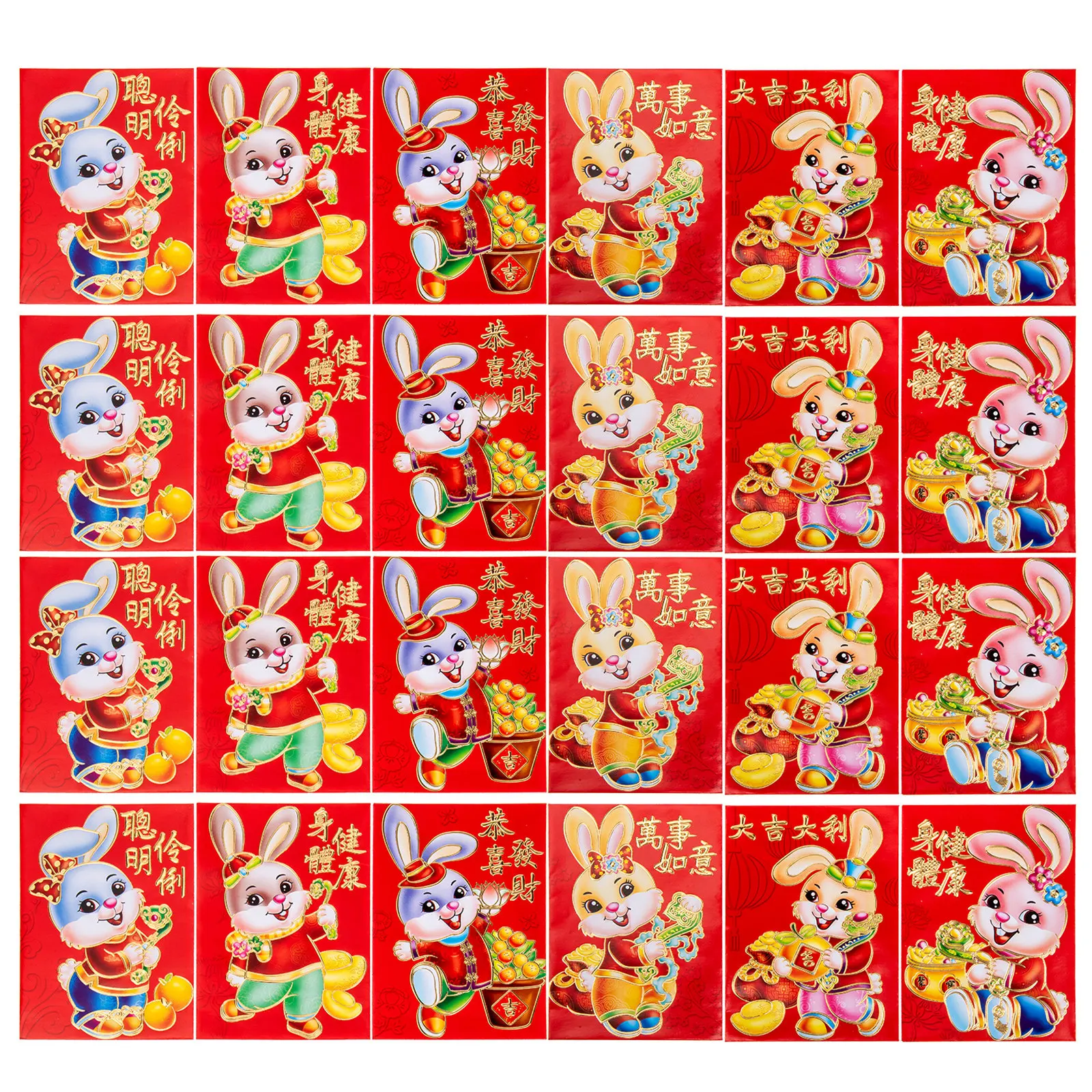 

120 шт. красных конвертов с мультяшными кроликами на тему Года Кролика, китайские новогодние красные пакеты, декоративные подарочные денежные мешочки для праздничных торжеств
