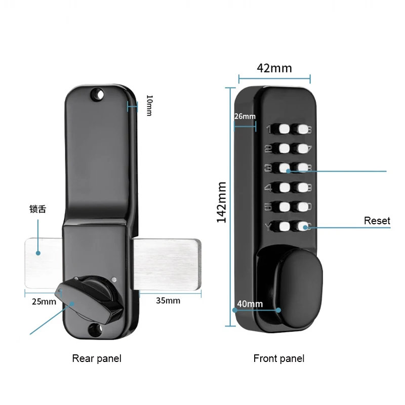 Waterproof Mechanical Combination Lock Outdoor Push Button Street Swing Gate Lock Exterior Garden Lock