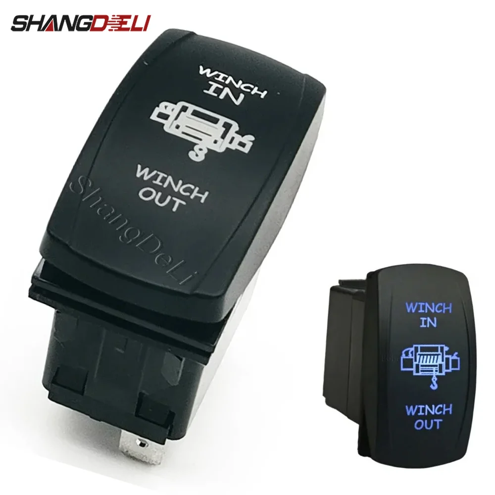 

7Pin 12V Winch in Out Button Blue LED Laser Rocker Toggle Switch for Off Road Vehicles/ Yachts/ Jeep/ Trucks/ Ships