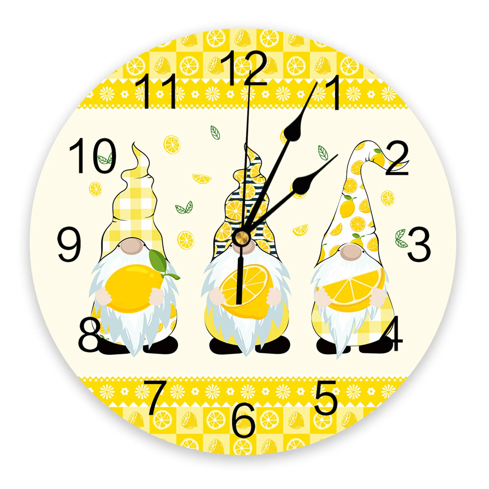 

Summer Lemon Gnome Lemon Rustic Yellow Large Wall Clock Dinning Restaurant Cafe Decor Round Wall Clocks Silent Home Decoration