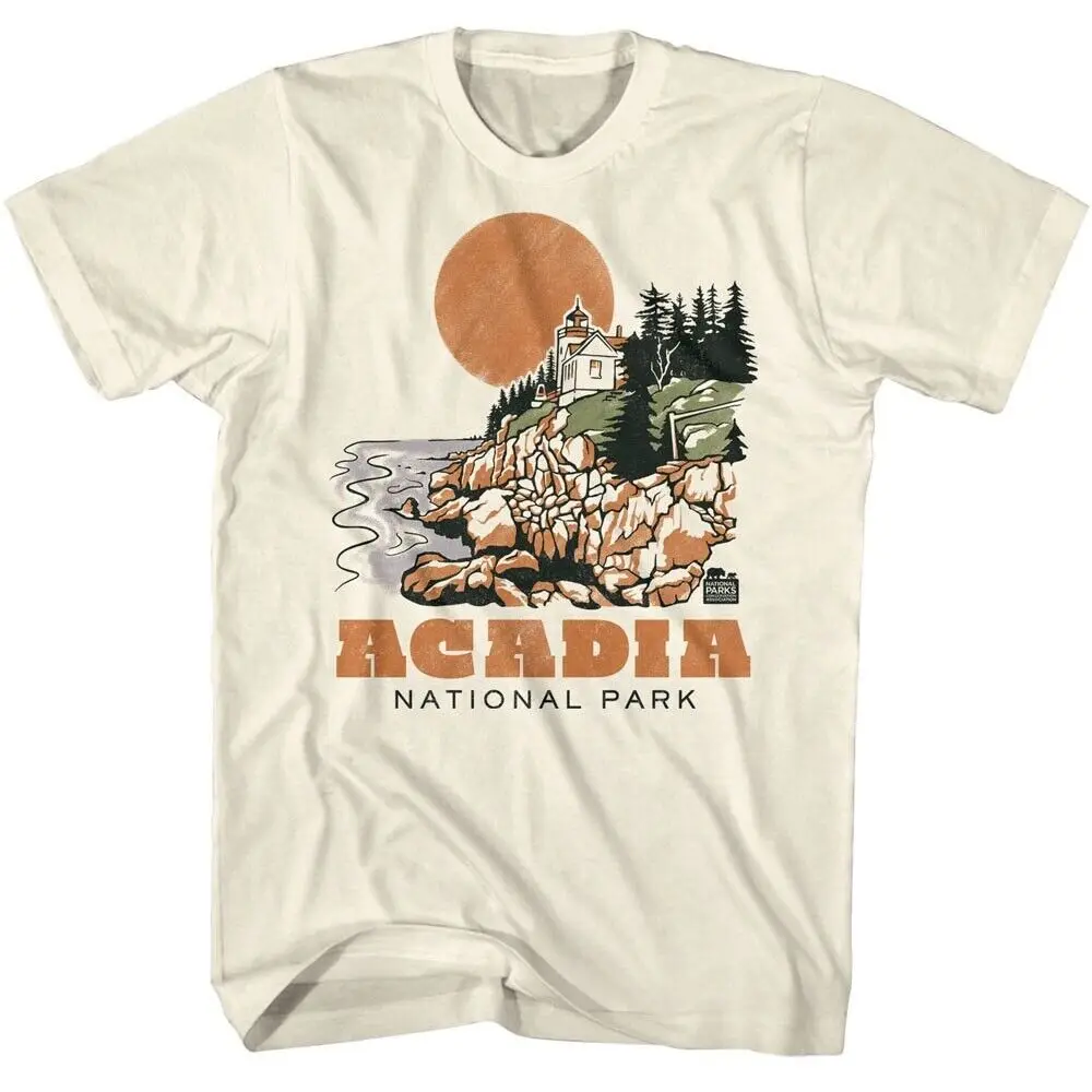 Acadia Lighthouse Sketch Men's T Shirt Bass Harbor Head Cliff National Park Main