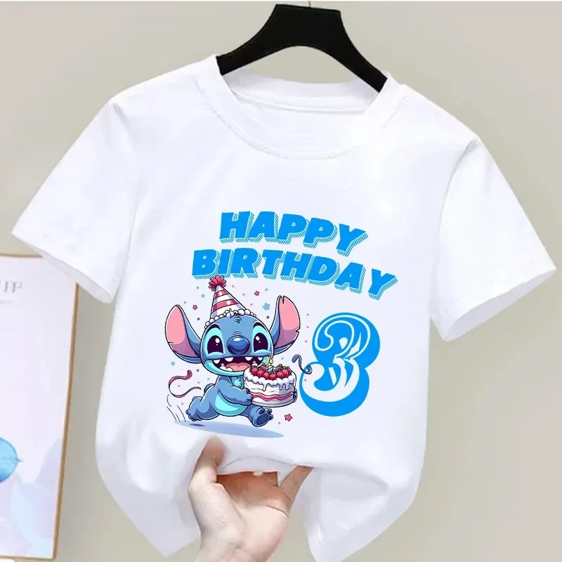 Stitch Disney Clothes Children Birthday T Shirt Print Kawaii Cartoon Boy Girl Short-Sleeve Tops Baby Tee Clothing Birthday Gift