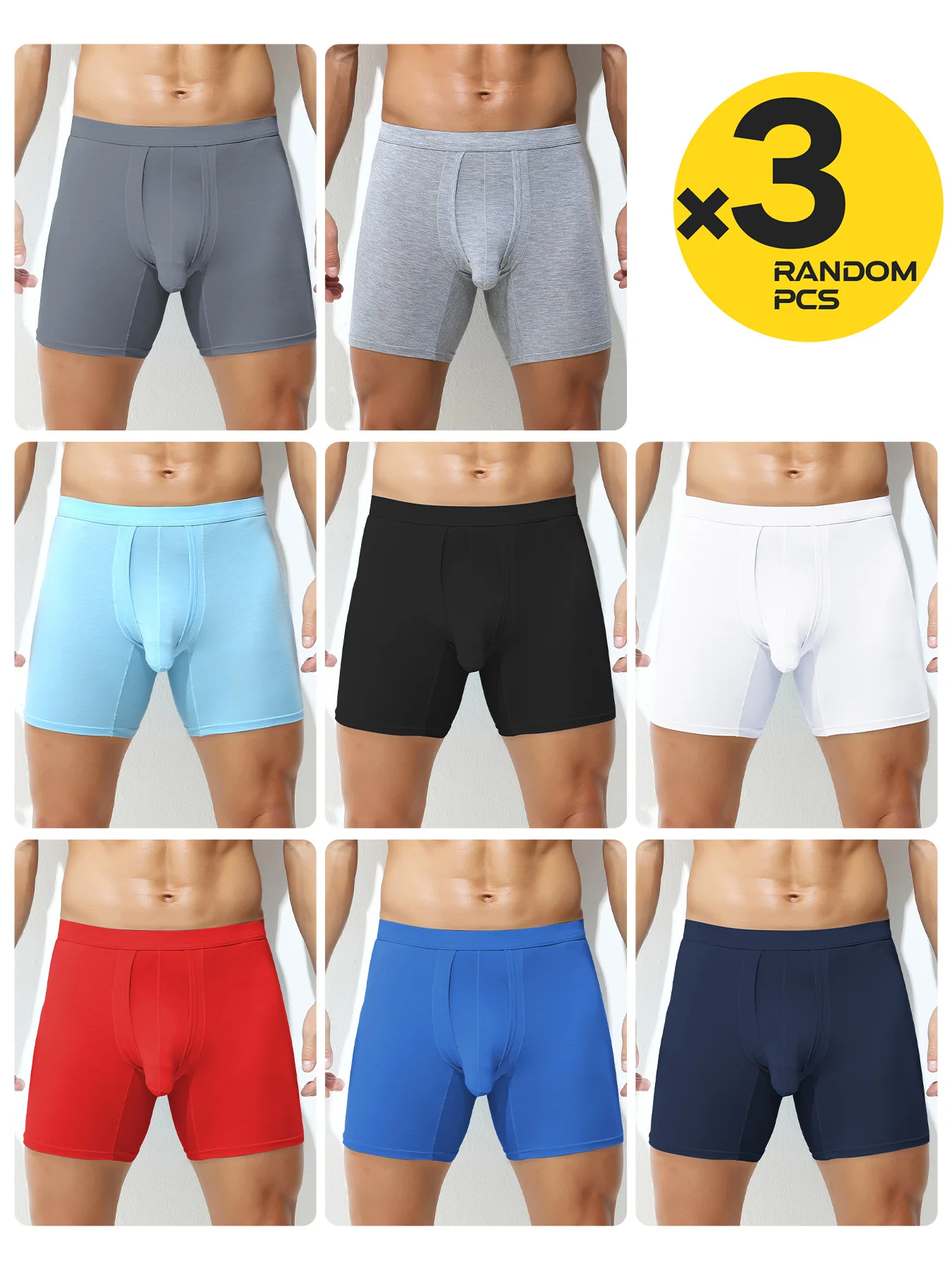 

Men's Boxers Shorts Modal Underwear Man Panties Solid Breathable Separation Bullet Pouch Middle Long Leg Underpants Cueca 3pcs