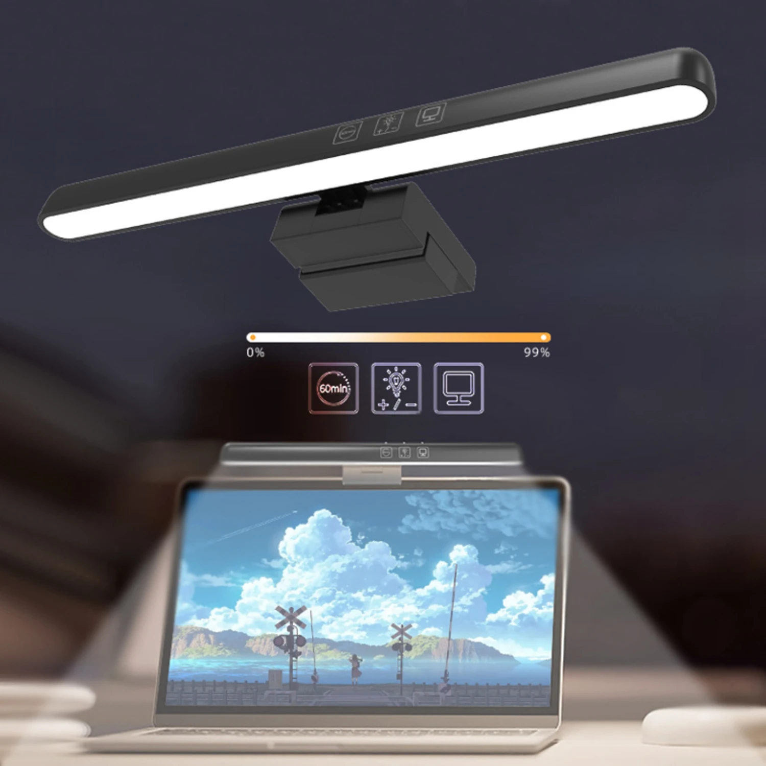 Dimmable Eye Care LED Desk Lamp para Monitor Laptop, Grampo de Mesa Fina, USB Alimentado Pendurado, Luz de Leitura, 25cm, Novo