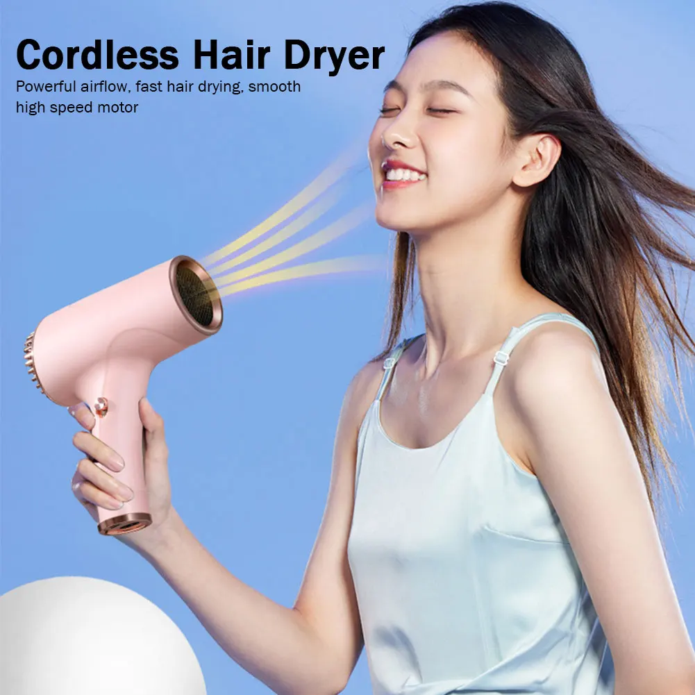 Wireless Portable Hair Dryer Home Travel Quick Dry Handy Hairdryer 2600mah USB Rechargeable Powerful 2 Gears Electric Hair Dryer