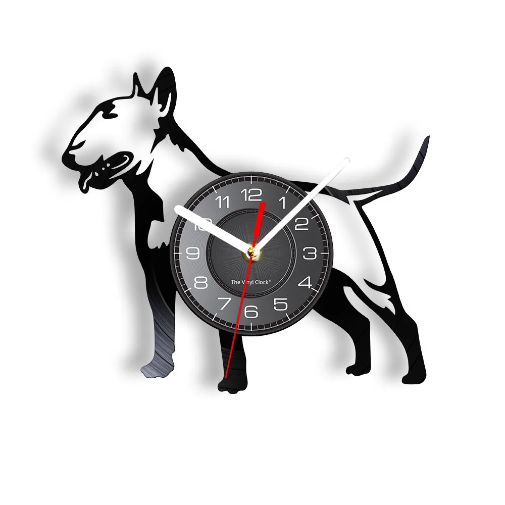 

English Bullterrier Vinyl Record Silent Wall Clock Dog Spiral Timepiece Puppy Doggie Pet Wall Watch Bull Terrier Owner Gift