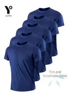 Camiseta de cuello redondo ultraligera para hombre, camisa azul marino de secado rápido, transpirable, absorbente de sudor, para Fitness, gimnasio y correr, 5 piezas
