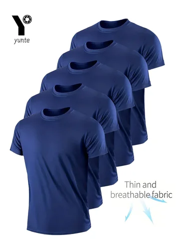 Camiseta de cuello redondo ultraligera para hombre, camisa azul marino de secado rápido, transpirable, absorbente de sudor, para Fitness, gimnasio y correr, 5 piezas