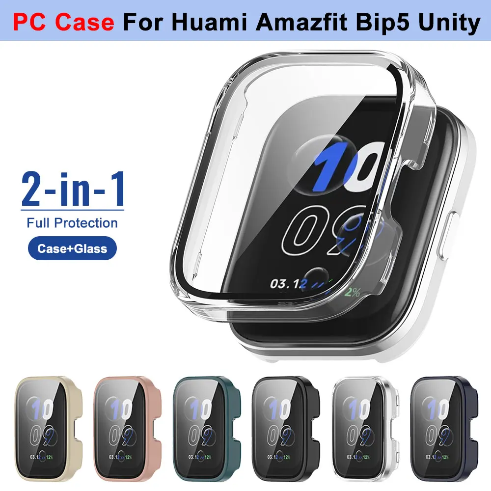Étui de protection PC pour Huami Amazfit Bip5 Unity, protection d'écran complète en verre trempé, accessoires de protection antichoc