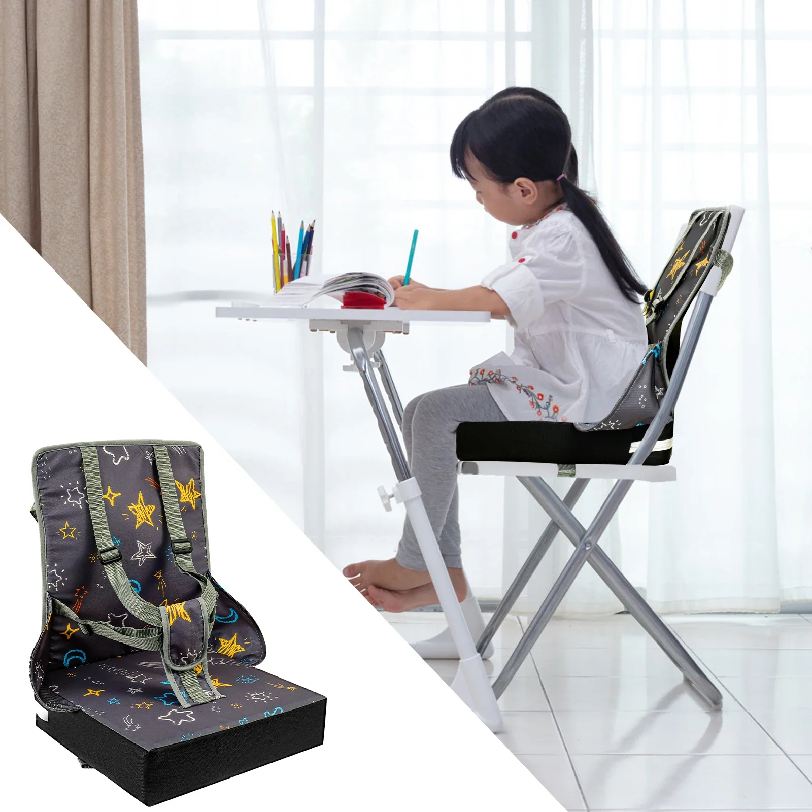 Coussin de siège rehausseur pour enfants, chaise de salle à manger, coussin haut et doux, oreiller de dossier réglable et amovible, sécurité
