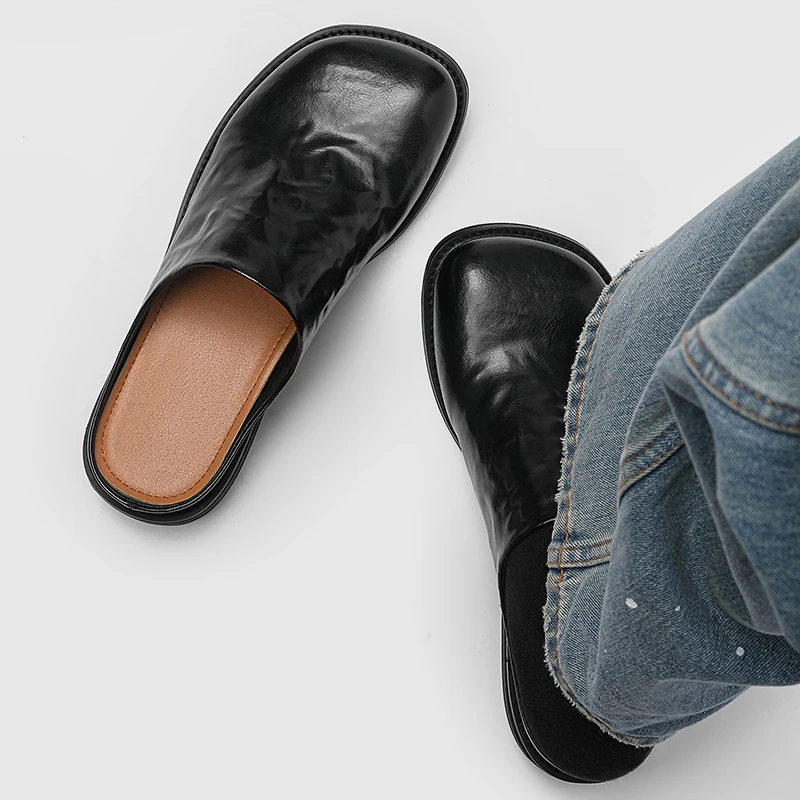 

Summer Men's Half shoes Leisure Loafers,Square-Toe Half-Sandals, Retro High-End Aesthetic Design, Suitable for Various Occasions