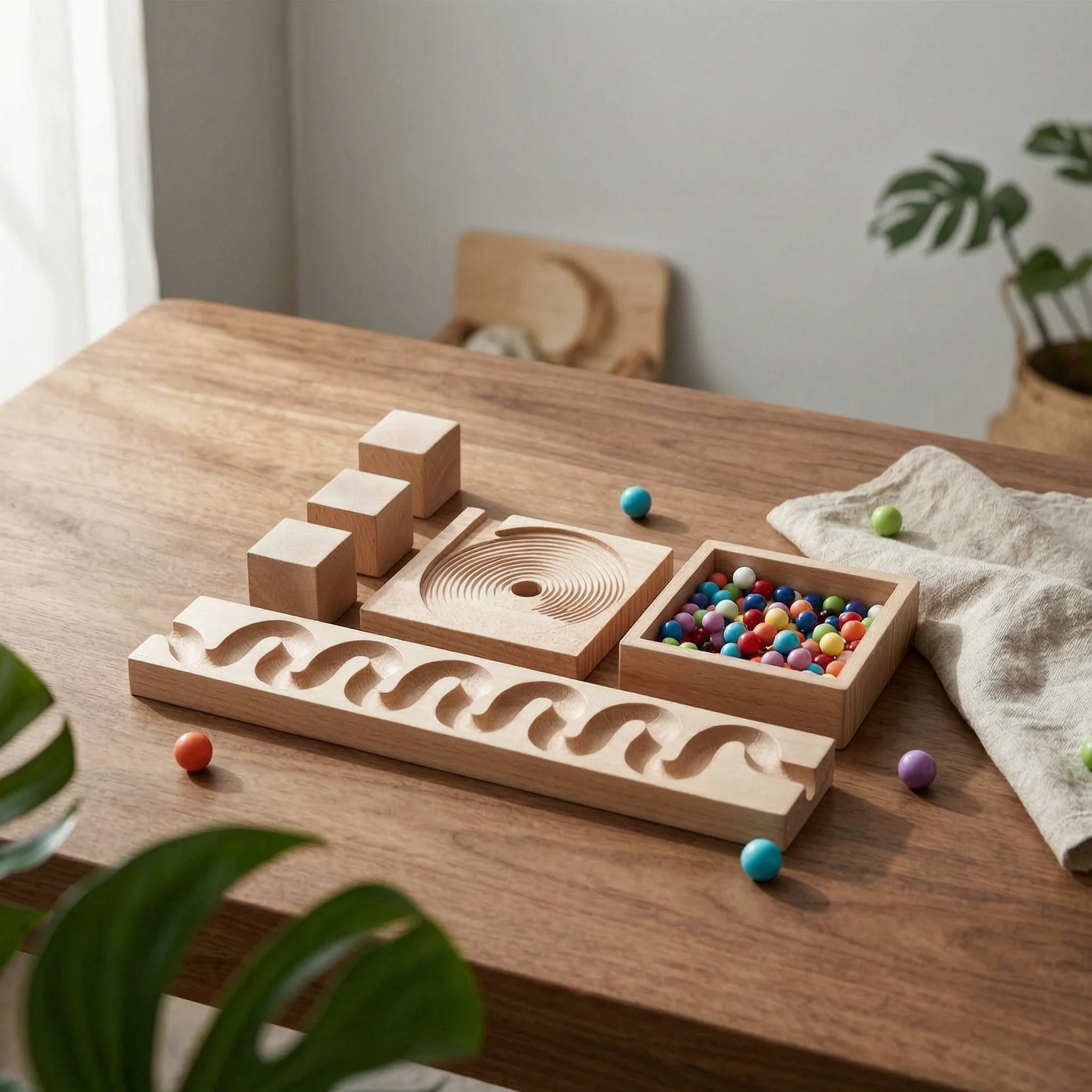 Marble Run Set - Marble Run with Wooden Blocks Natural