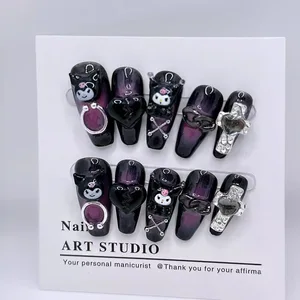 Kawaii Sanrio Kuromi سلسلة مسمار الفن للفتيات ، أسود ، وردي ، قلب صناعي ، مصنوع يدويا ، ثلاثي الأبعاد ، قابل للإزالة ، هدية الحب ، Y2K أعلى 6 مبيعا مطرقة سوداء وردية - رقم 6