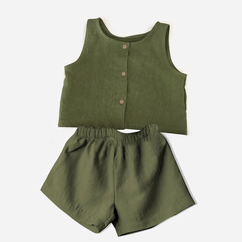 

Retro Children's Linen Sleeveless Top + Shorts 2pcs Sets Summer New Boys And Girls Buttons Casual Thin Cotton Linen Suit TZ271