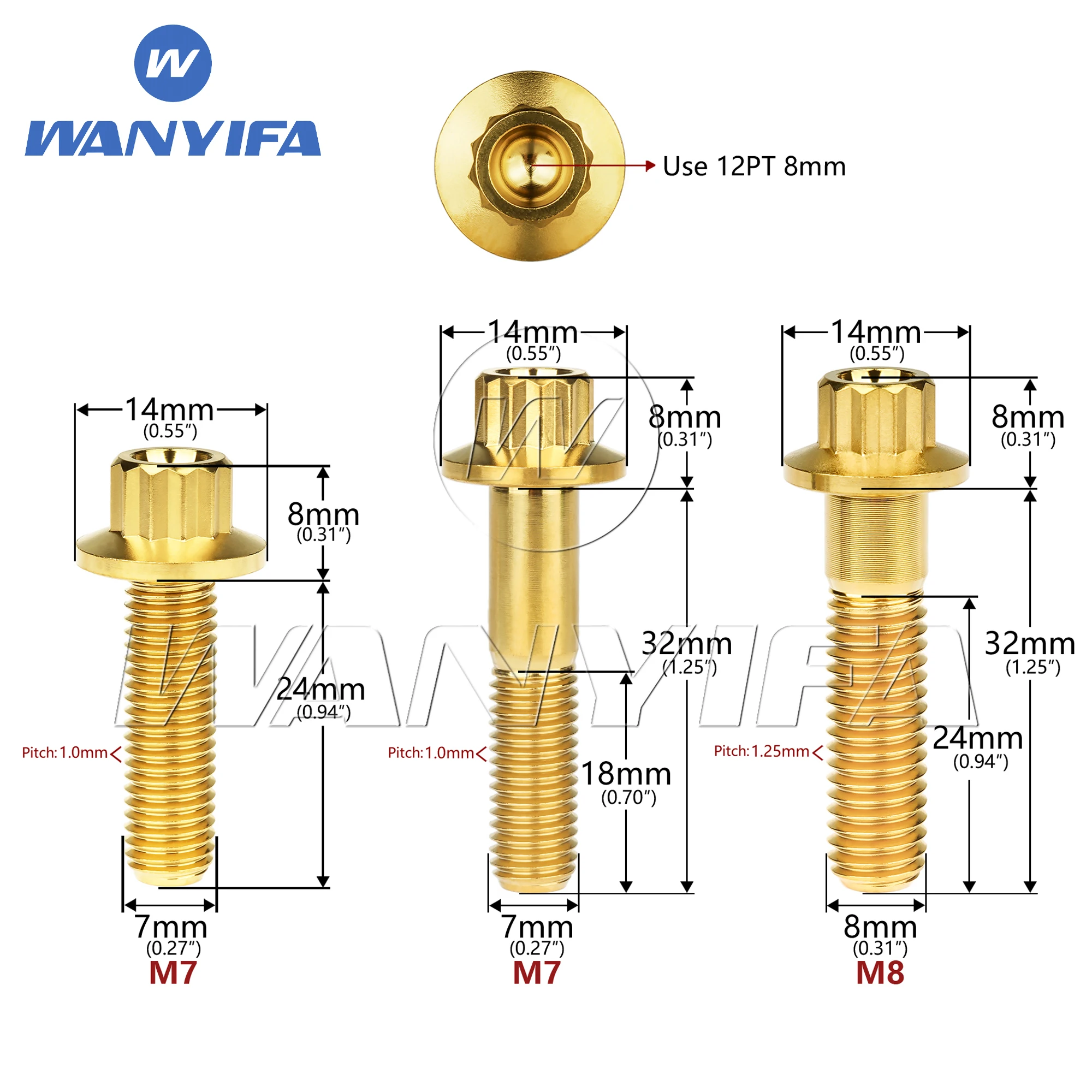 Wanyifa Titanium Bolt M7 M8x24/32mm Flange 12-Point Head Screw for Car Wheel Split Rim Retrofit Fasteners 2