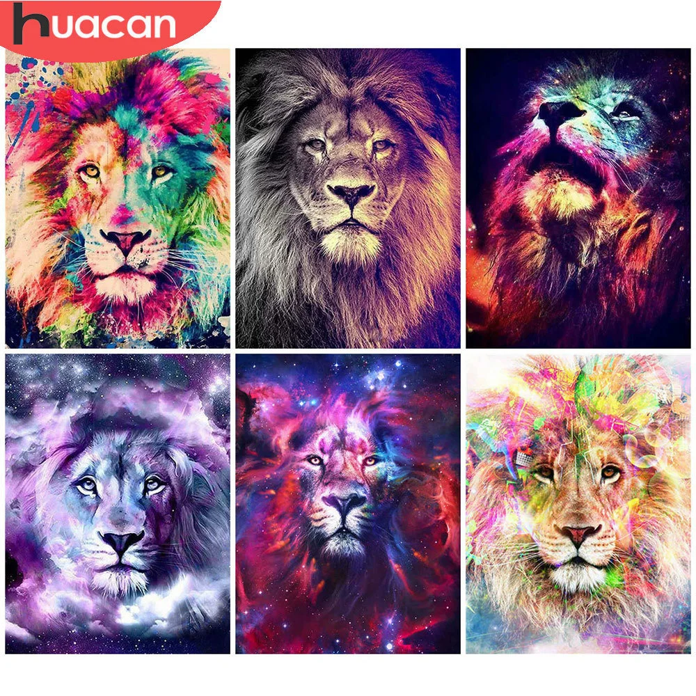 HUACAN Diamond Painting Full Round Square Lion Pictures Of R