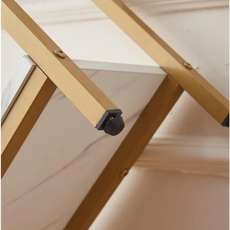 Loglus Console Table for Entryway, Faux Marble MDF Sofa Table with Golden Frame (Double Layer, White Marble)