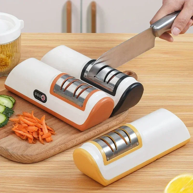 Electric Knife Sharpener Multifunction Rechargeable Automatic Household Knife Sharpener Quick Sharpening Anti-Slip Kitchen Tool