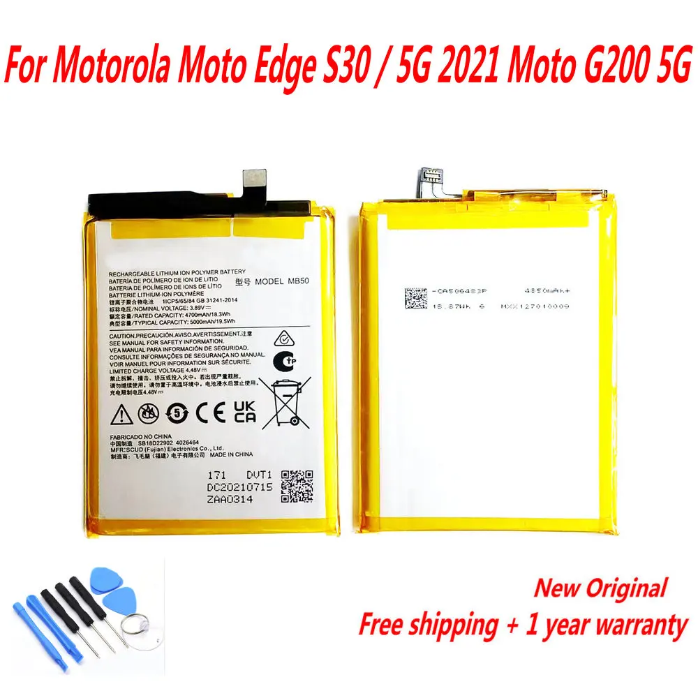 Original 3.87V 5000mAh MB50 Battery For Motorola Moto Edge S30 /Edge S30 5G 2021/ G200 5G / XT2175 XT2201 X30 Phone