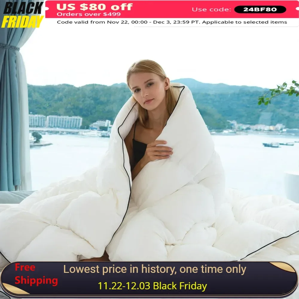 Hungarian Goose Down Comforter Oversized King Size - All Seasons Duvet Insert - Lightweight & Fluffy, Medium Warmth - White