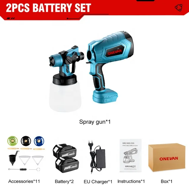 1000ML Pistola a spruzzo elettrica senza fili Spruzzatore di vernice Mobili per auto Rivestimento in acciaio Aerografo 3 ugelli compatibili