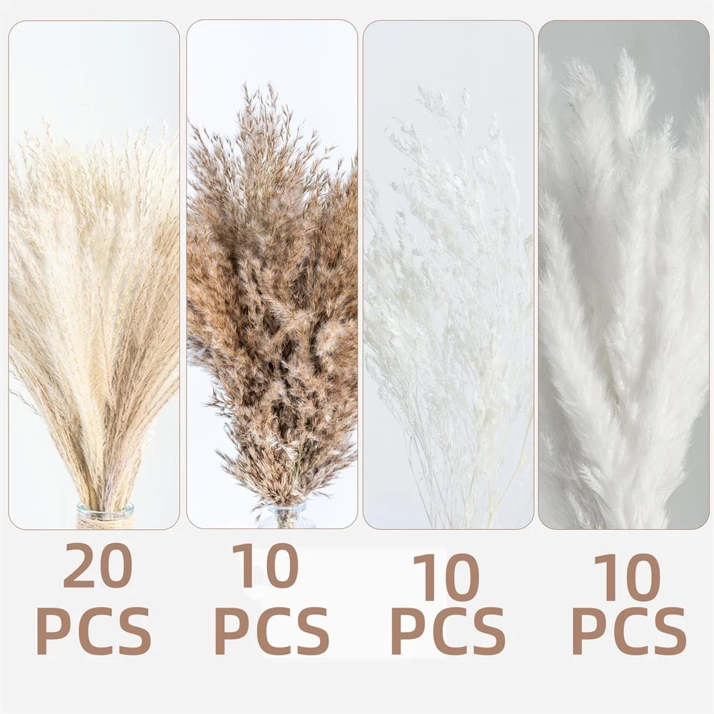 50Pcs Pampas Grass Decor Dreid Flowers Fluffy pompas Grass vase Filler Wedding Boho Flower Rustic Farmhouse Home Table Decoraion