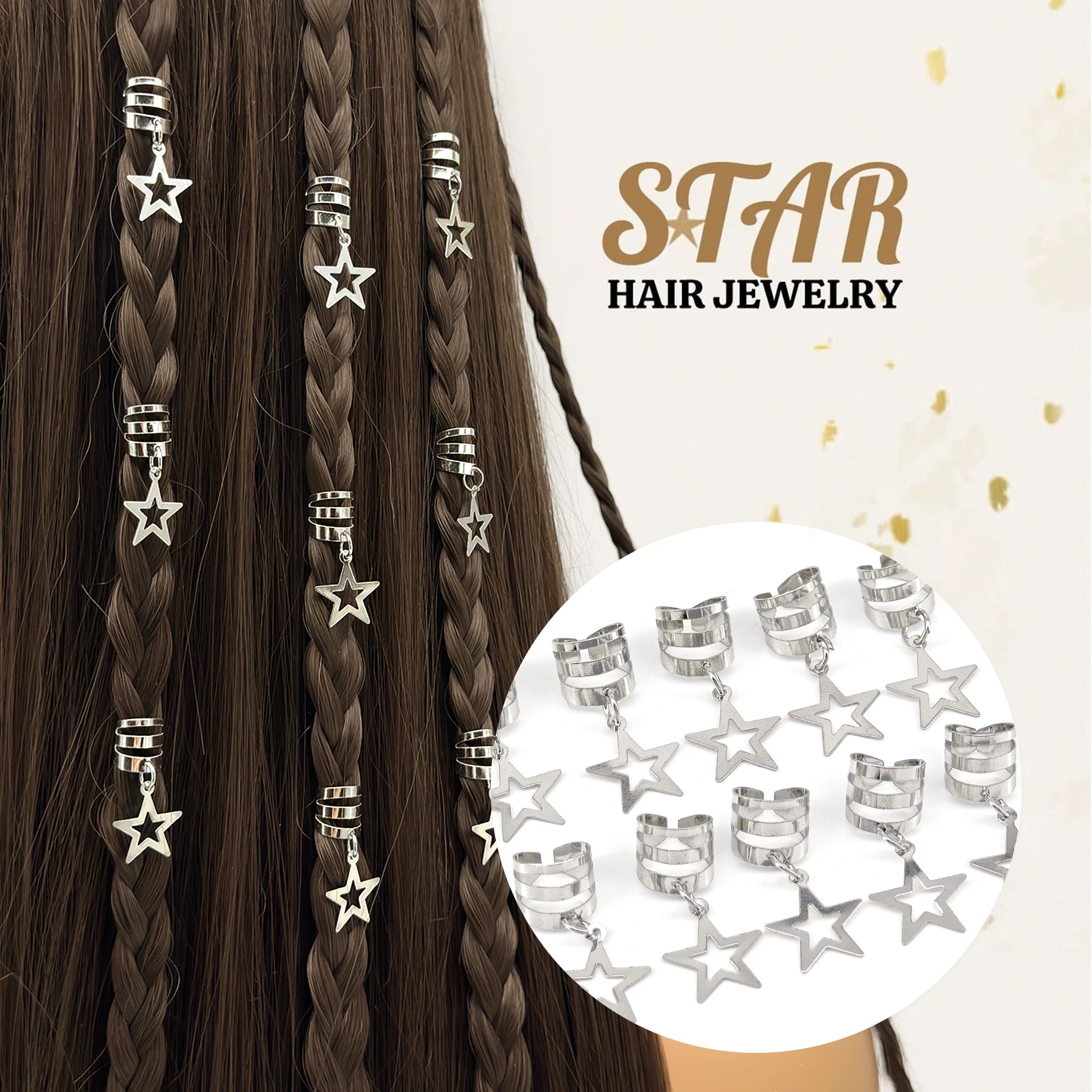 20 Stück Stern-Dekor-Haarspangen für den täglichen Freizeitausflug, für Frauen und Mädchen, Haarschmuck, Loc-Haarschmuck für Zöpfe