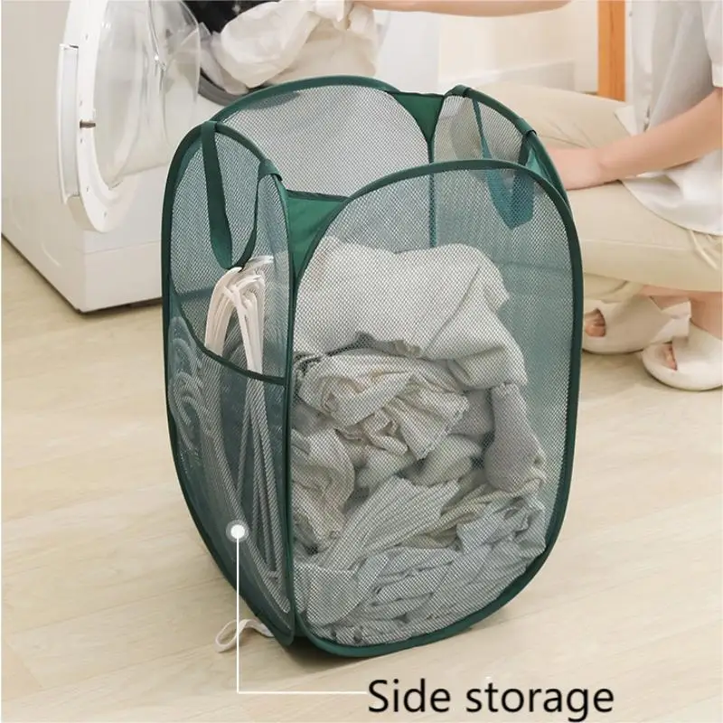 1pc Handy Laundry Mesh Popup Hamper, Foldable Lightweight Basket For Washing, Durable Clothing Storage