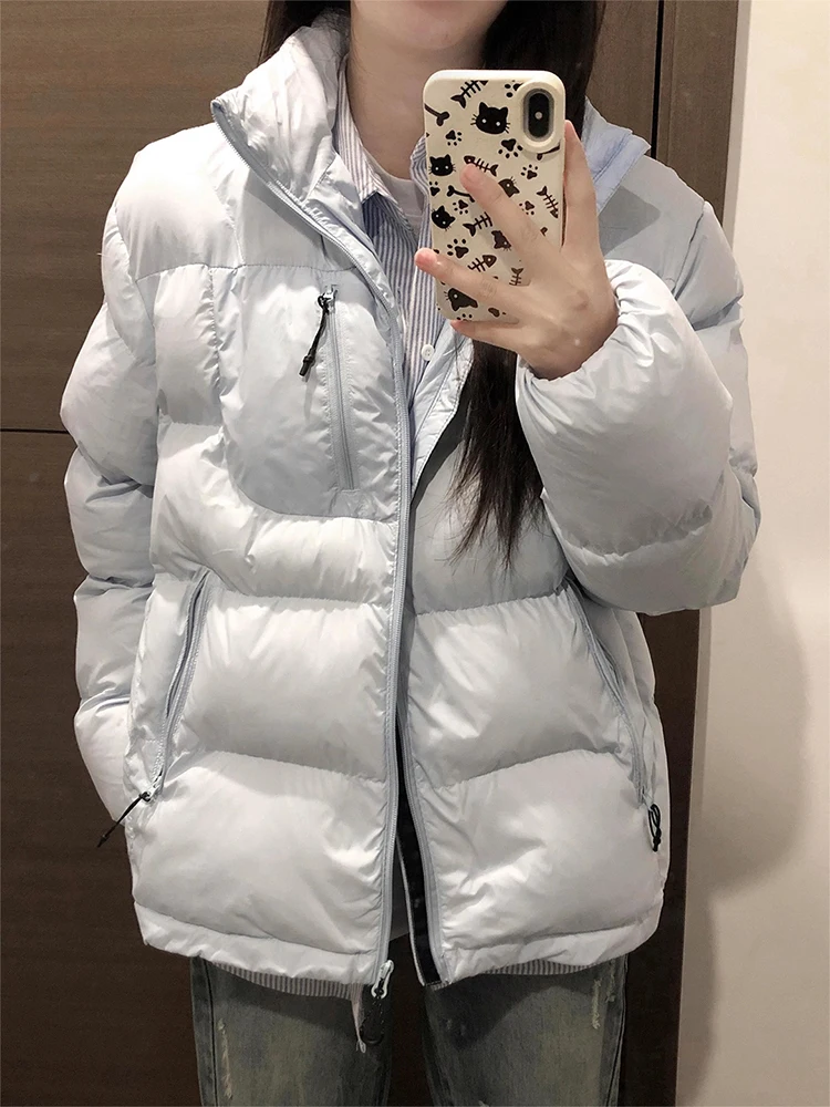 

Retro American Blue Stand Collar down Cotton Jacket Women's Winter Thick Warm Slimming Beautiful Outerwear Coat for Women