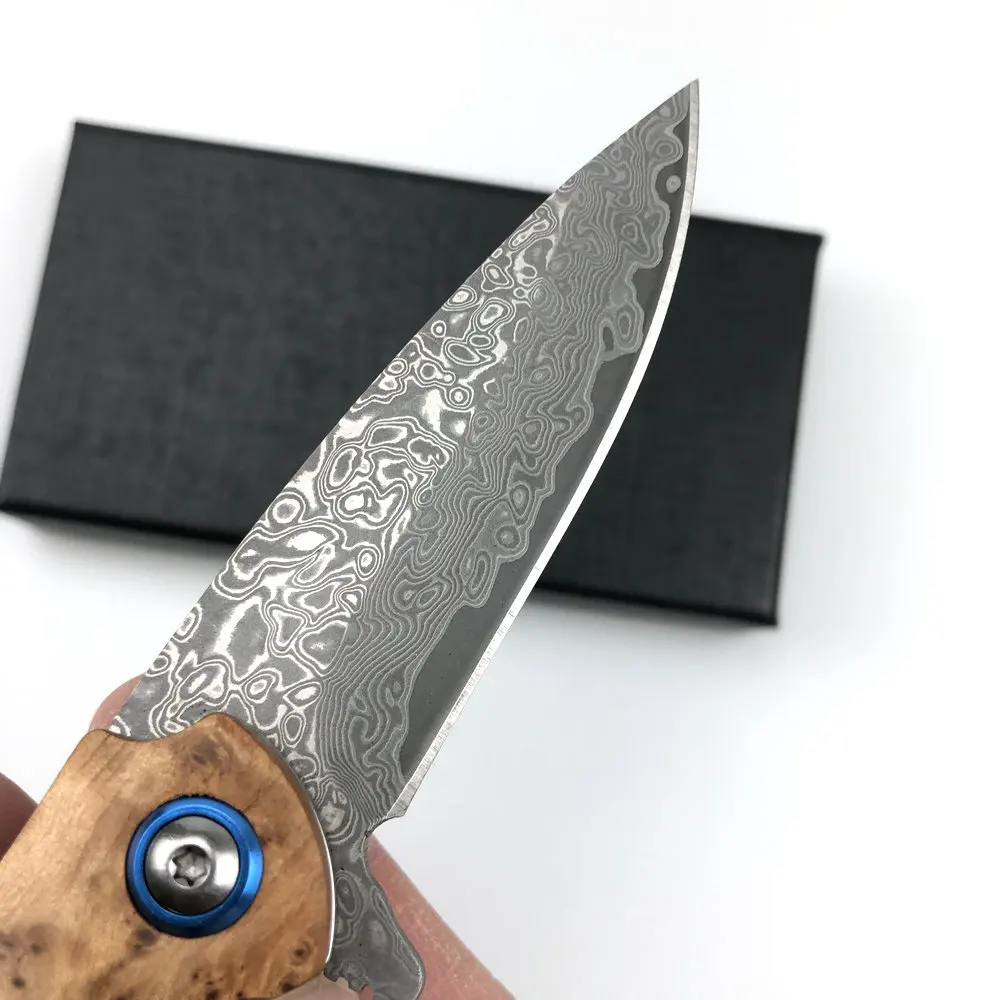 Trskt Damasco Coltello tattico Coltelli da campeggio Flipper Pieghevole Coltello da caccia di sopravvivenza Tasca Edc Strumento Manico in legno Dropshipping