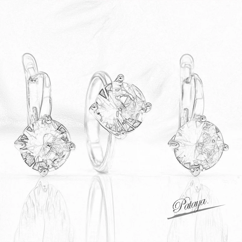PATAYA New 585 Rose Gold Color Earrings Ring Sets For Women Round Natural Zircon Bride Rings Wedding Fashion Jewelry Sets