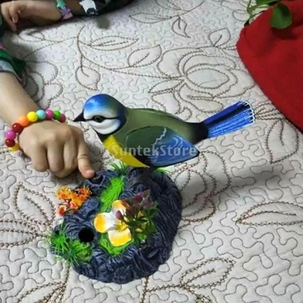 Singing & Chirping Bird in Stump Realistic Sounds & Movements Sound Activated Battery Operated Birds