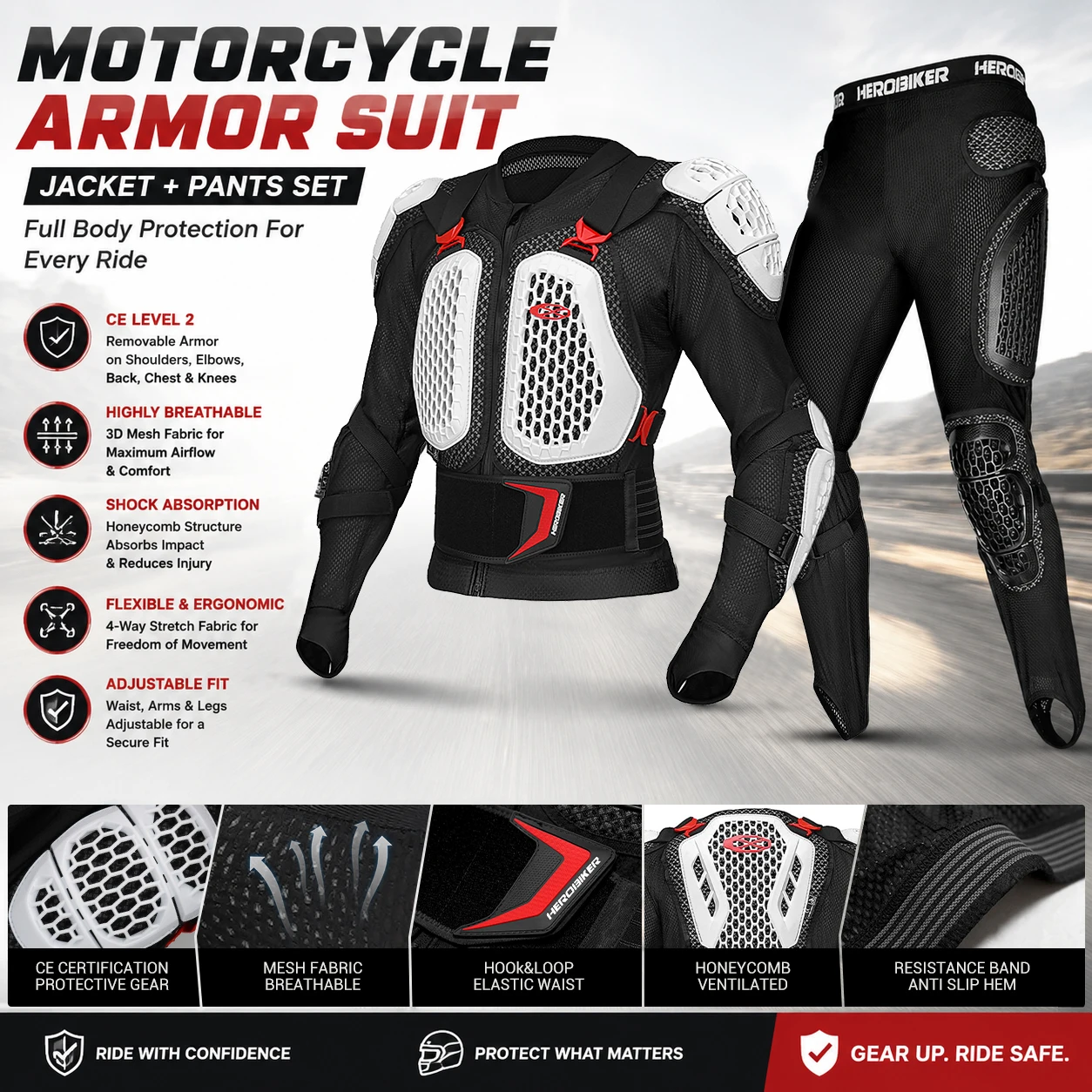 

Off-road Motorcycle Armor With Anti Fall Chest And Back Protection Breathable Wear-resistant Motorcycle Jacket PantsCE Approved