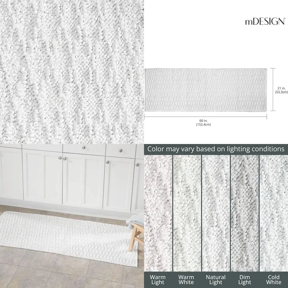 

Luxury Cotton Spa Mat, 100% Absorbent, Diamond Pattern, 60x21, White for Hotel-Style Bathroom