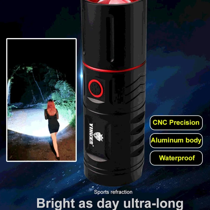 Super Bright LED Flashlight Type-C USB Fast Charging Flashlights Outdoor Waterproof Long Range Torch