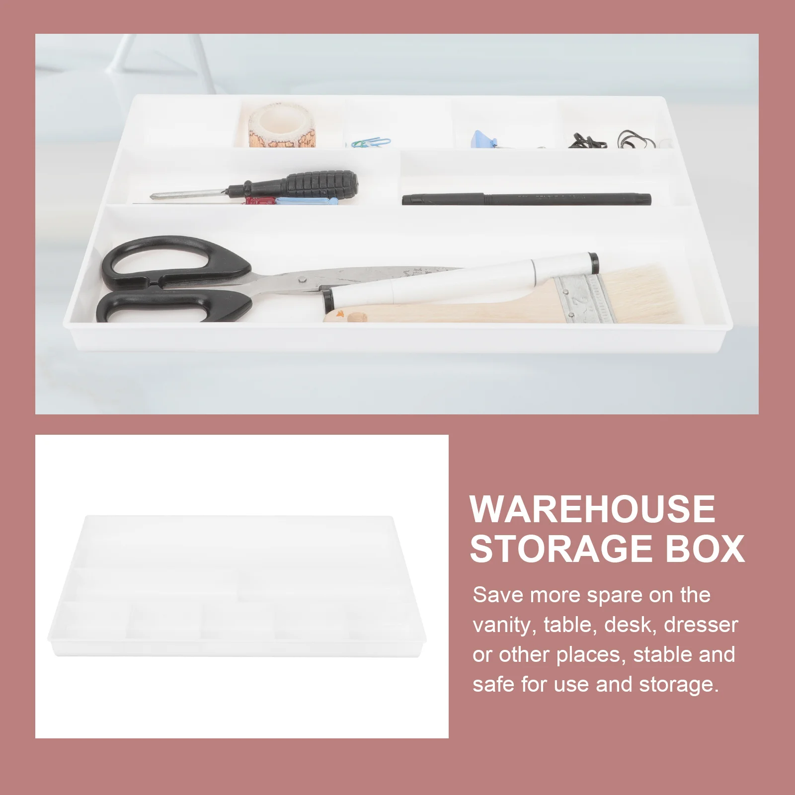 Office Drawer Organizer Rectangle Plastic Desktop Storage Box Multi Grids Pen Holder For Desk Vanity Kitchen Bedroom