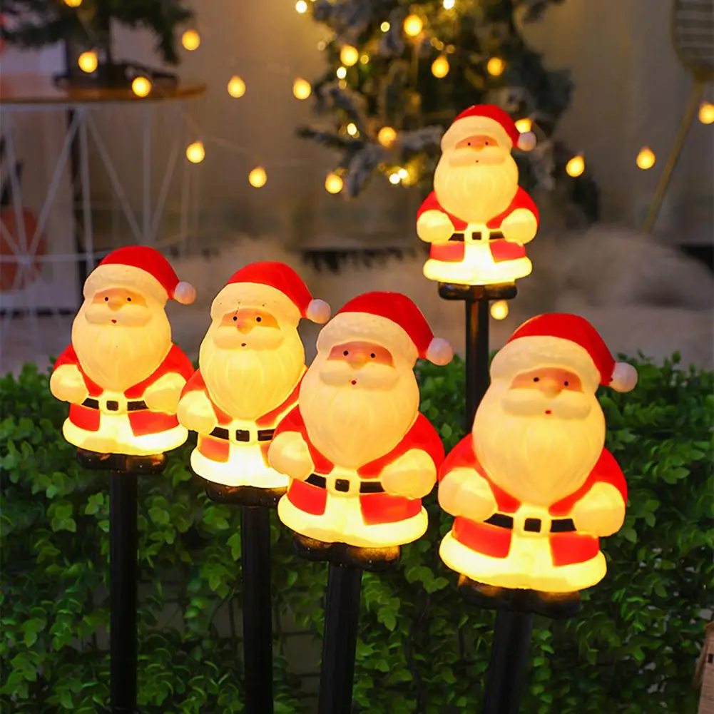 Set di 5 luci natalizie solari a forma di Babbo Natale Luci natalizie a LED ad energia solare per la decorazione del giardino del cortile esterno per la parte anteriore