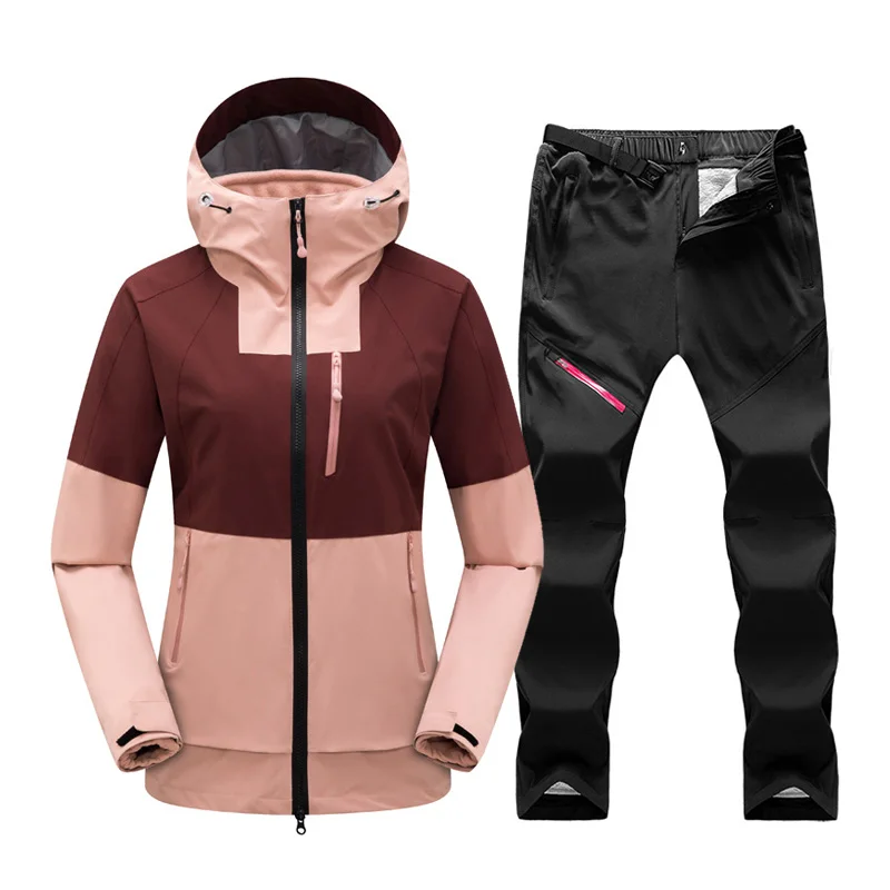 Chaqueta y pantalones de esquí 2 en 1 para mujer, traje de esquí grueso y cálido a prueba de viento, ropa de nieve impermeable, chaquetas de snowboard de invierno de marca