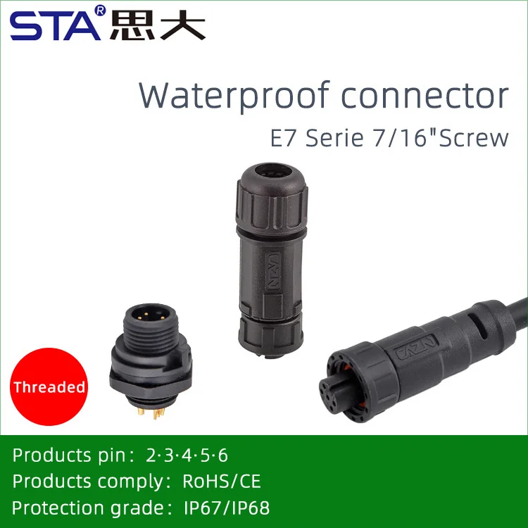 E7 7/16-28UNS Equivalent LTW Threaded Plastic Waterproof Connector Straight Male Female Field Assembled Plug 2 3 4 5 6 Pins