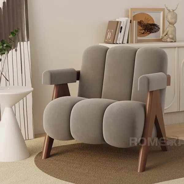 كرسي أريكة فردي لغرفة المعيشة في العصور الوسطى مصمم لغرفة النوم كرسي أريكة كريمي وشرفة الرياح كرسي ترفيهي كسول للإقامة المنزلية #2