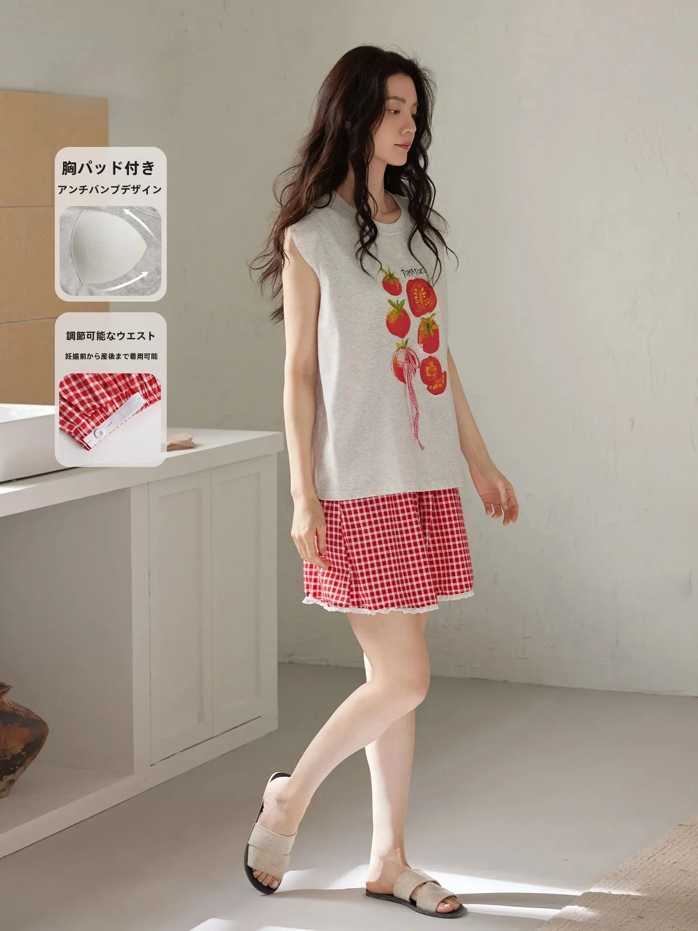 pregnant-women-summer-lightweight-pure-cotton-sleepwear-set-with-chest-pad-sleeveless-vest-shorts-home-clothes-set-for-matern